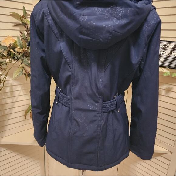 ZERO EXPOSUR BLUE WITH PRINT BUCKLE WINTER JACKET WITH HOOD SIZE MED - Picture 3 of 11